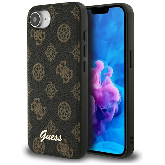 Etui Guess Peony Script Logo MagSafe na iPhone 16e czarne