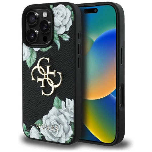 Etui Guess Grained Roses Big 4G logo na iPhone 16 Pro Max - czarne