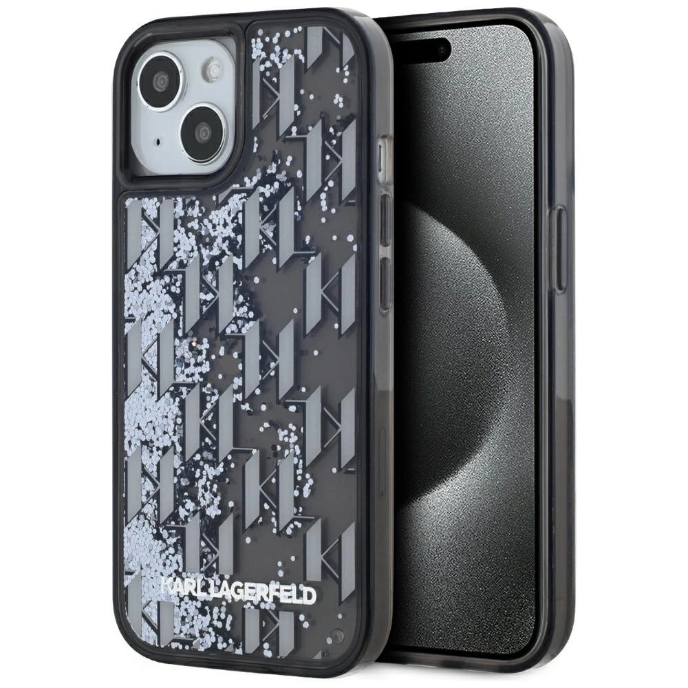 Etui Karl Lagerfeld Liquide Glitter Monogram Gradient na iPhone 15 - czarne