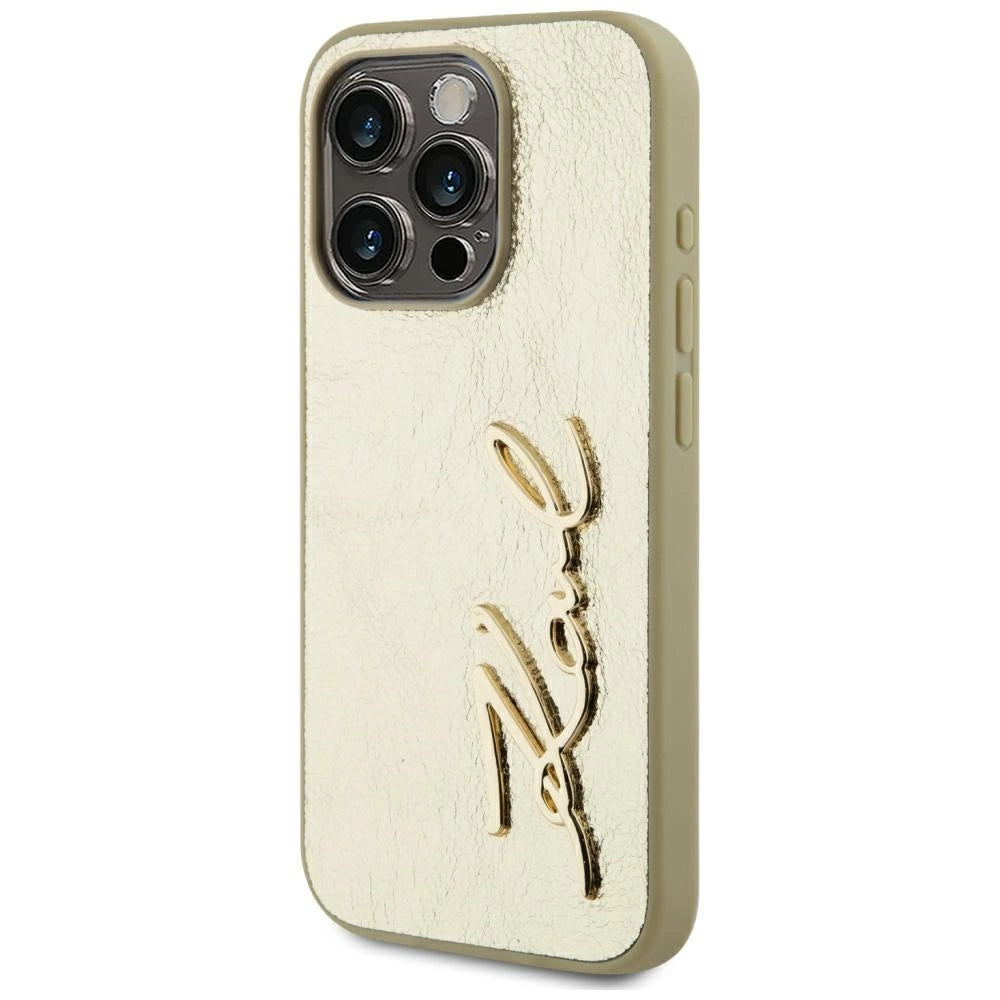 Etui Karl Lagerfeld Wrinkled Metal Signature na iPhone 15 Pro Max - złote – zdjęcie 2