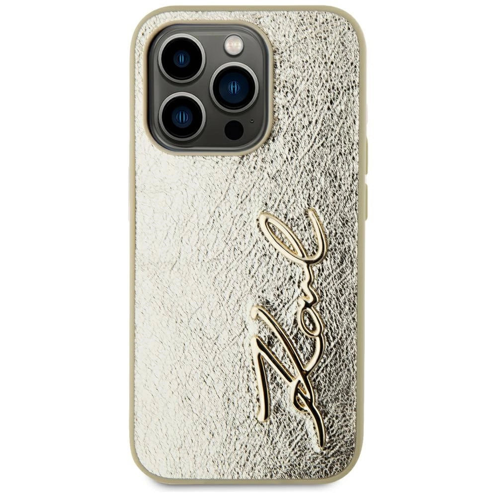 Etui Karl Lagerfeld Wrinkled Metal Signature na iPhone 15 Pro Max - złote – zdjęcie 3