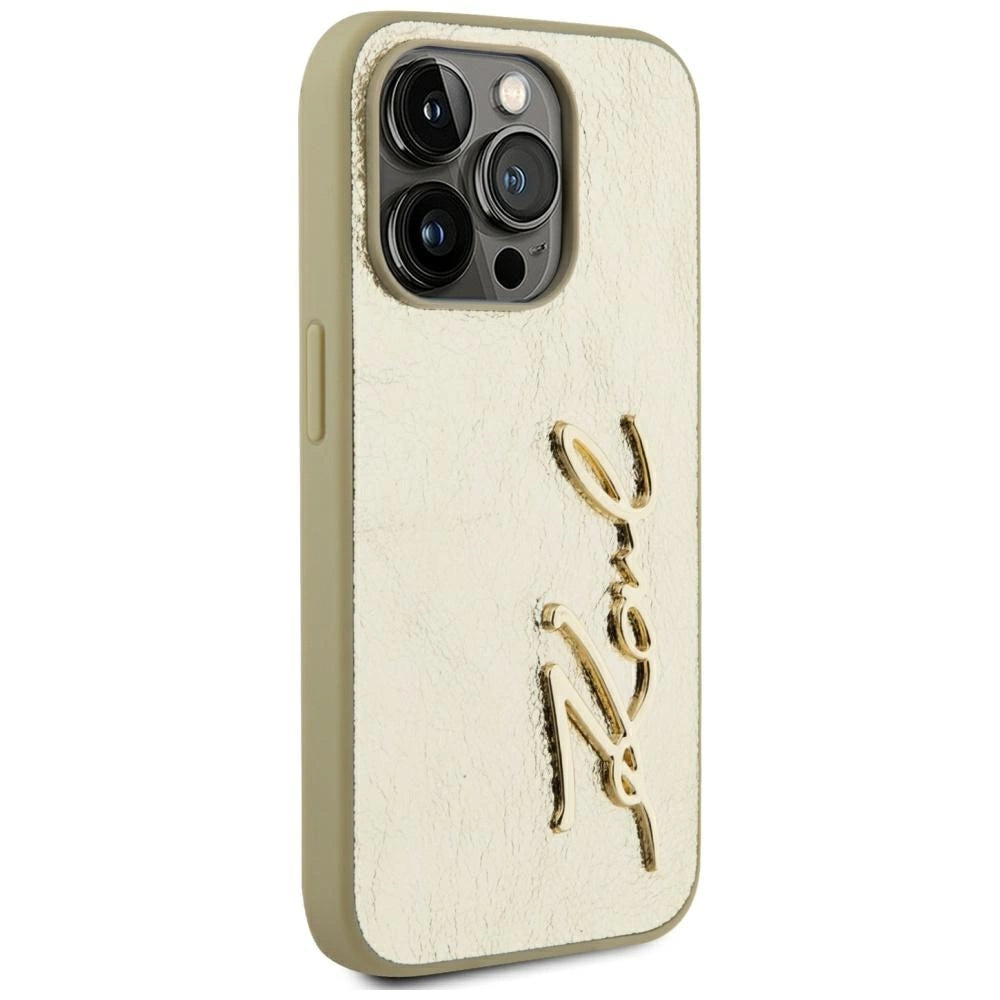 Etui Karl Lagerfeld Wrinkled Metal Signature na iPhone 15 Pro Max - złote – zdjęcie 4