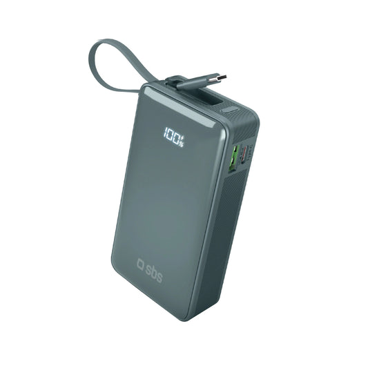 Powerbank SBS 10000 mAh 20W z wbudowanym kablem USB-C i - szary