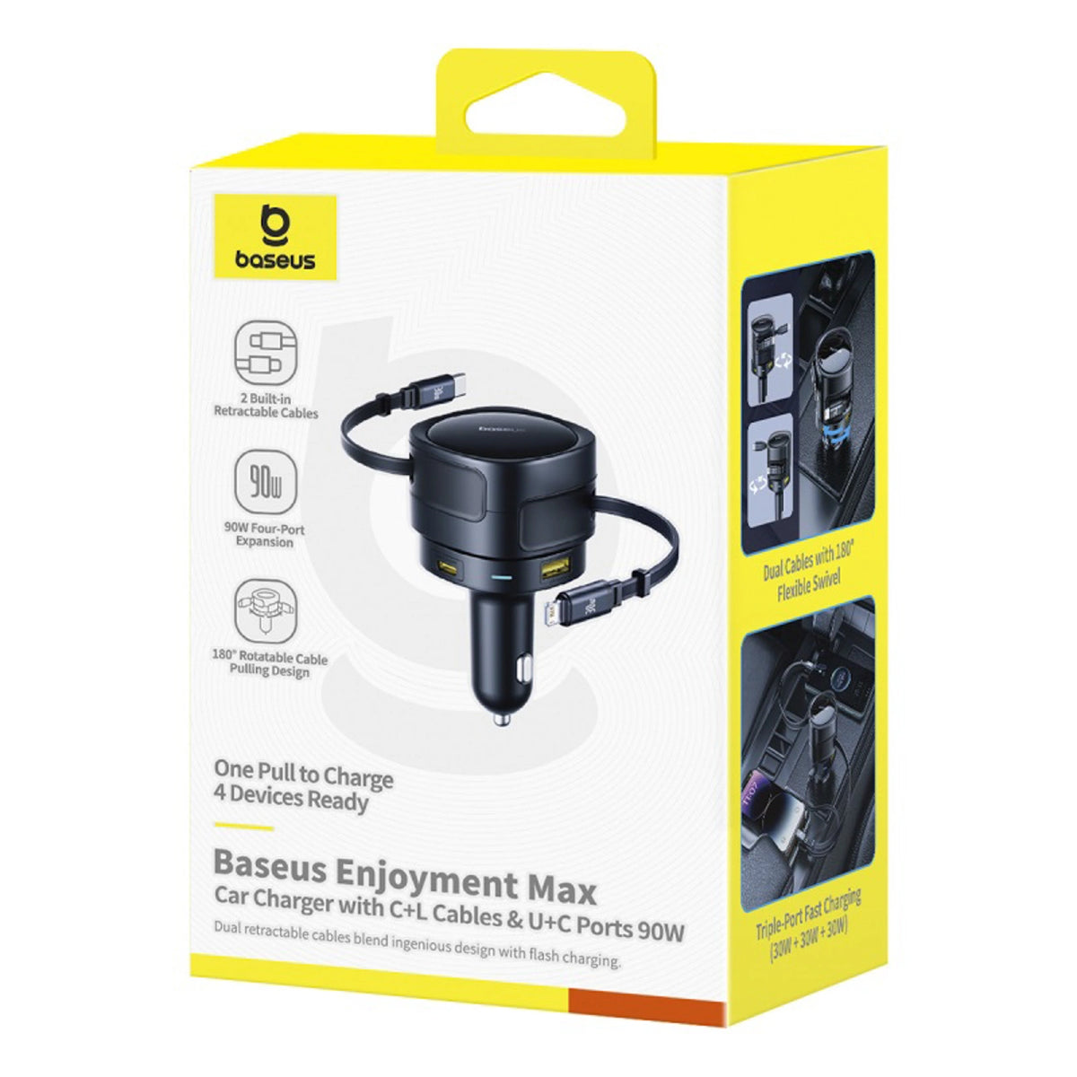 Ładowarka samochodowa Baseus Enjoyment Max 90W 2x USB-C + kabel - czarna – zdjęcie 7