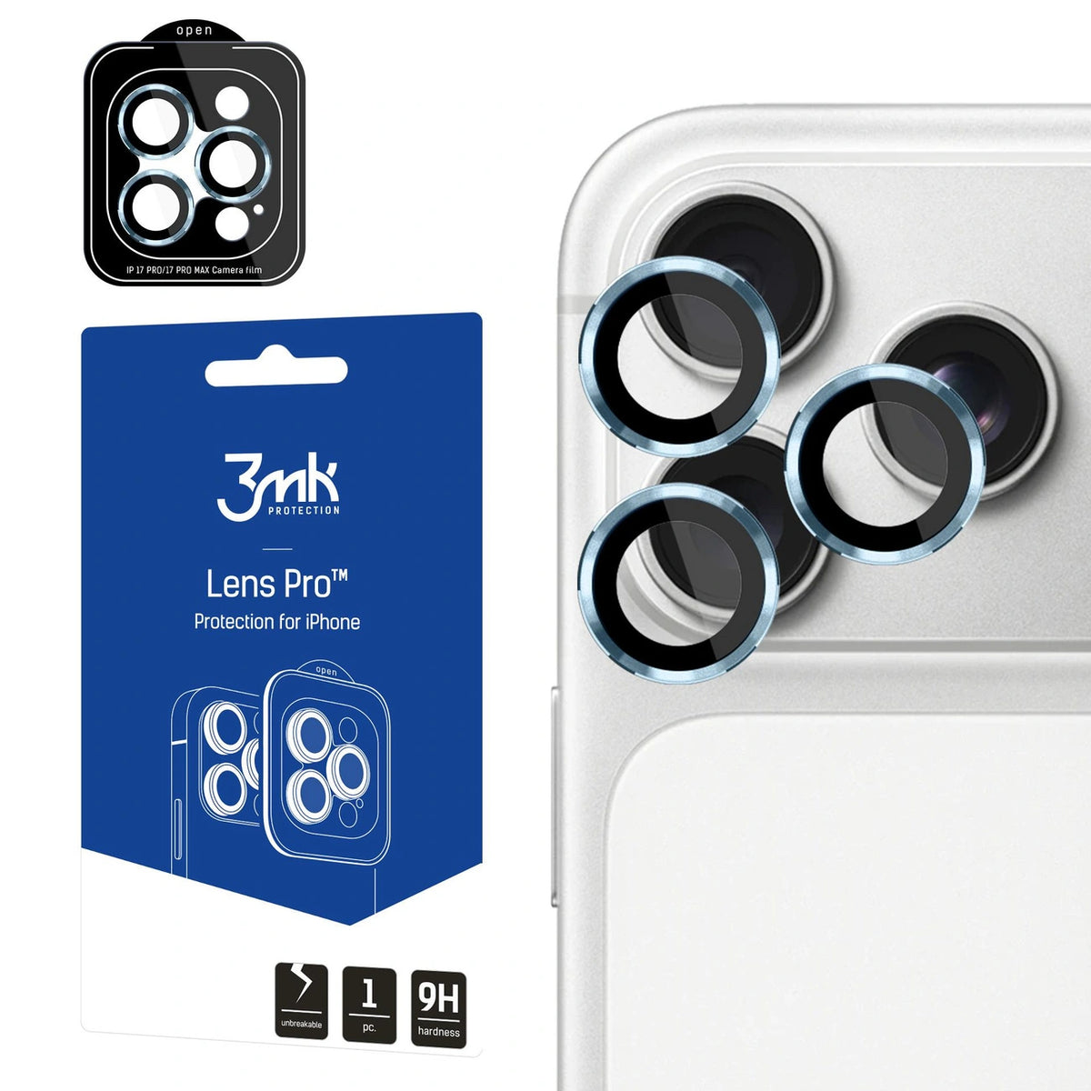 Szkło hartowane na obiektyw do iPhone 17 Pro /17 Pro Max - jasnoniebieskie