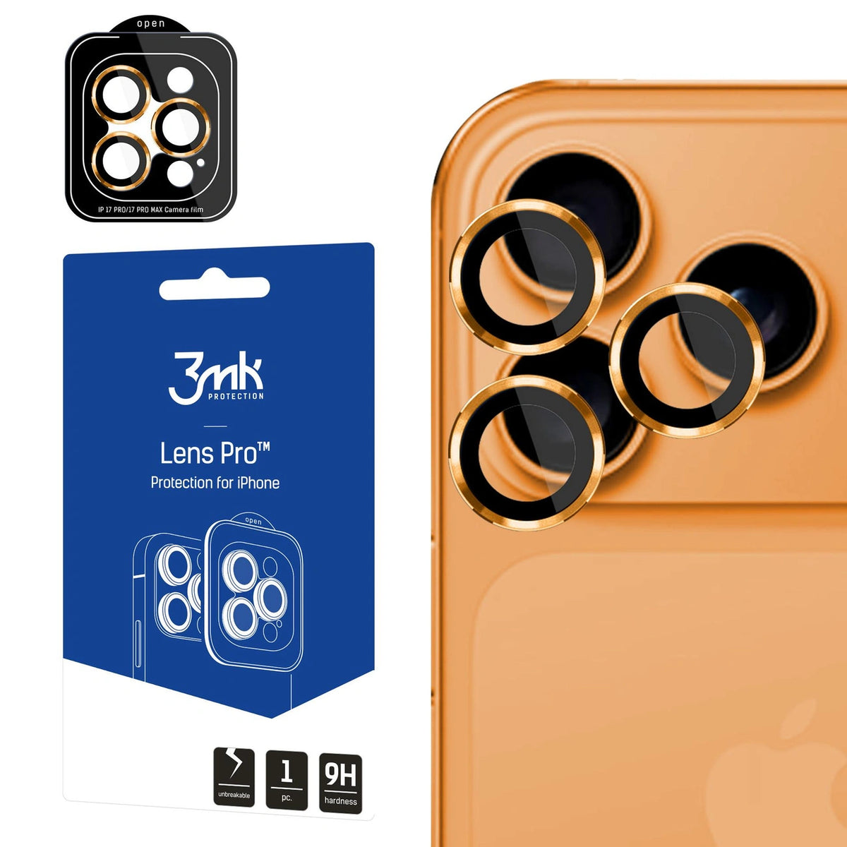 Szkło hartowane na obiektyw do iPhone 17 Pro / 17 Pro Max - pomarańczowe