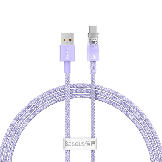 Kabel Baseus Explorer 100W USB-A - USB-C z inteligentnym - fioletowy