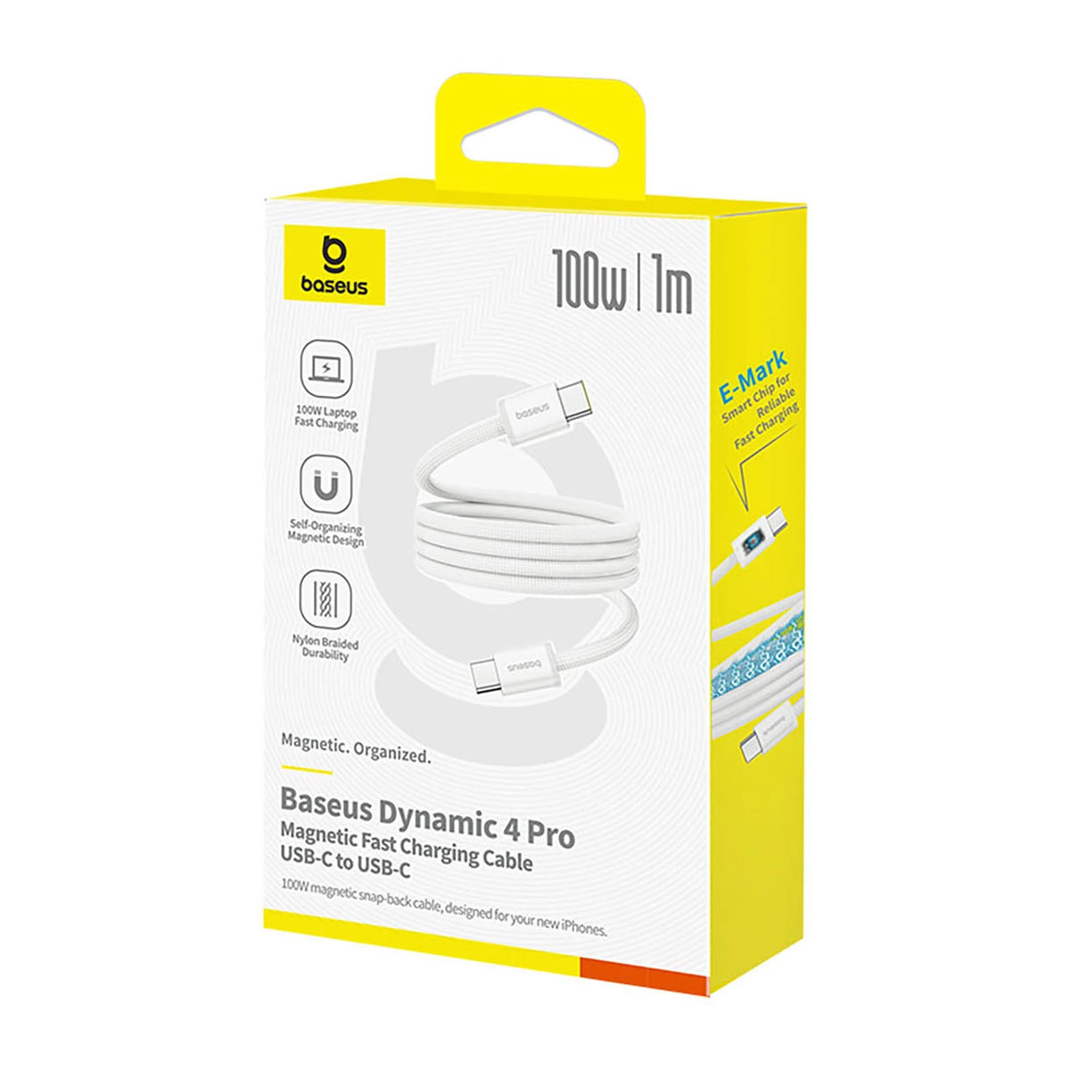 Kabel Baseus Dynamic 4 Pro 100W USB-C - USB-C magnetyczny 1m - biały – zdjęcie 2