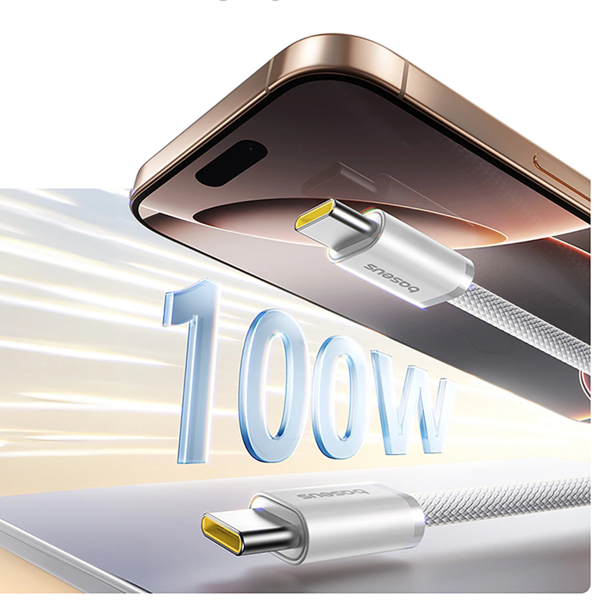Kabel Baseus Dynamic 4 Pro 100W USB-C - USB-C magnetyczny 1m - biały – zdjęcie 6