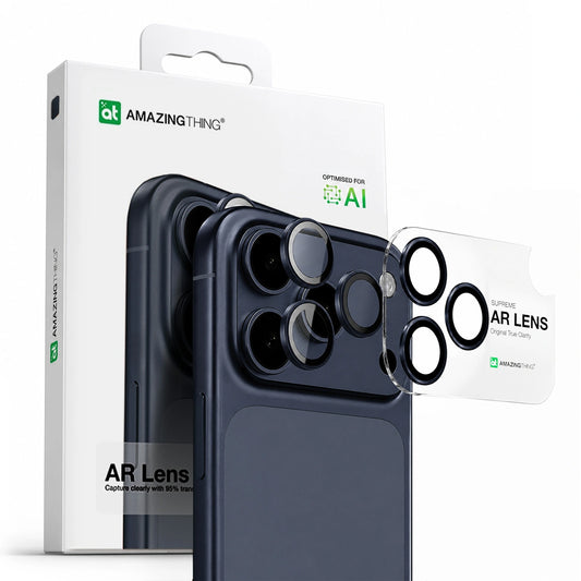 Szkło na aparat na iPhone 17 Pro / Pro Max z niebieską ramką aluminiową