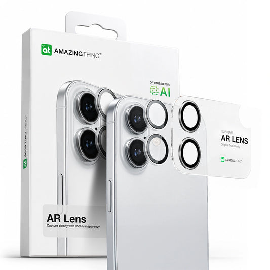 Szkło na aparat AMAZINGTHING Lens Glass na iPhone 17 z przezroczystą ramką