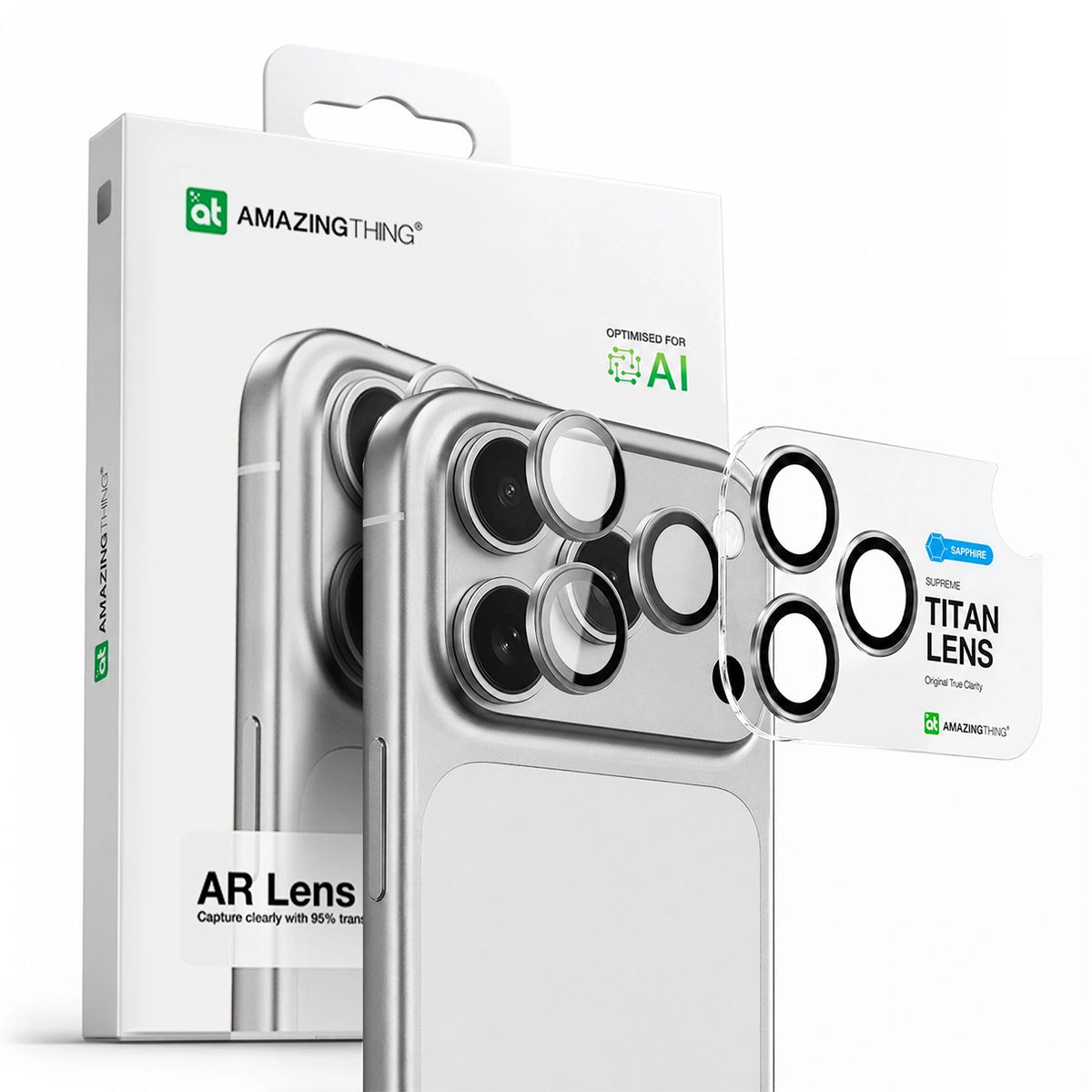 Szkło na aparat AMAZINGTHING na iPhone 17 Pro / Pro Max - ze srebrną ramką
