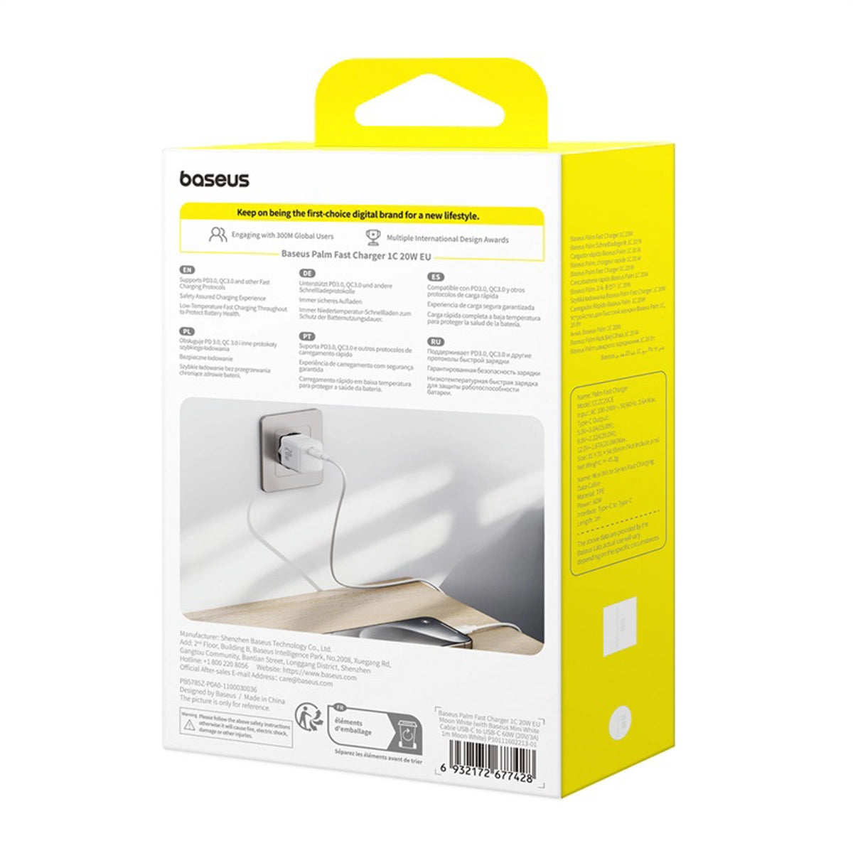 Ładowarka sieciowa Baseus Palm 1C 20W (z kablem Baseus Mini White - biała – zdjęcie 8
