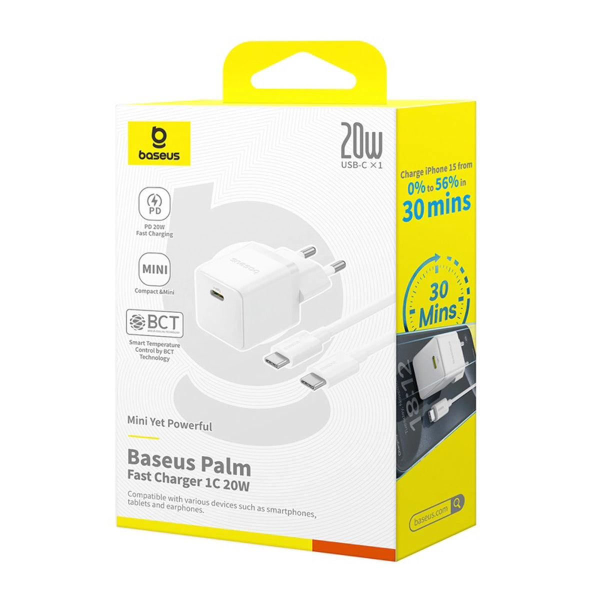 Ładowarka sieciowa Baseus Palm 1C 20W (z kablem Baseus Mini White - biała – zdjęcie 7