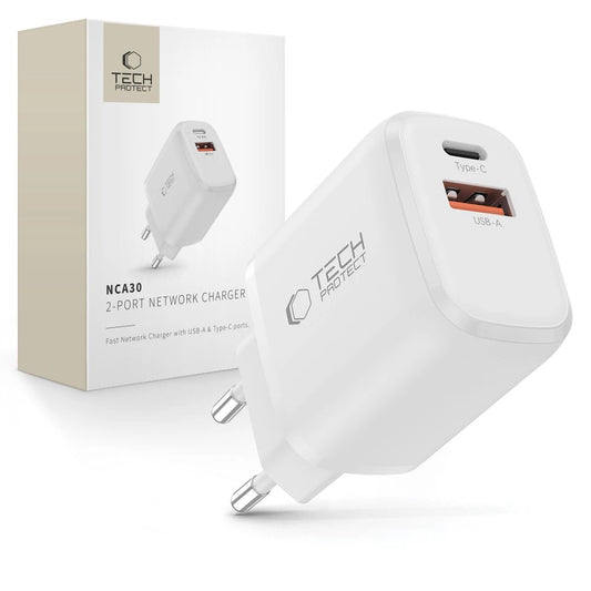 Ładowarka sieciowa Tech-Protect NCA30 PD 30W QC3.0 USB-A / USB-C- biała