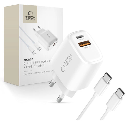 Ładowarka sieciowa Tech-Protect NCA30 PD 30W QC3.0 USB-A / USB-C + - biała