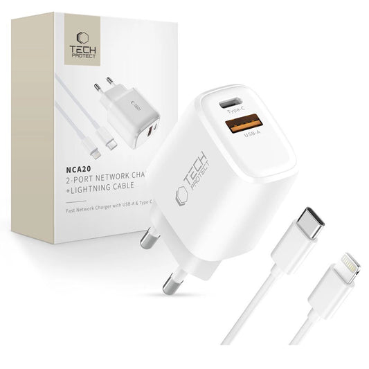 Ładowarka sieciowa Tech-Protect NCA20 PD 20W QC3.0 USB-A / USB-C + - biała