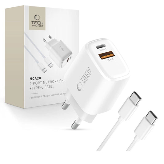 Ładowarka sieciowa Tech-Protect NCA20 PD 20W QC3.0 USB-A / USB-C + - biała