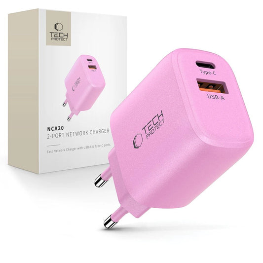 Ładowarka sieciowa Tech-Protect NCA20 PD 20W QC3.0 USB-A / USB-C - różowa