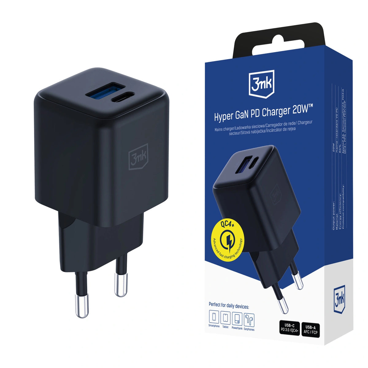 Ładowarka sieciowa 3mk Hyper GaN Charger 20W QC4+ PD PPS USB-C - czarna