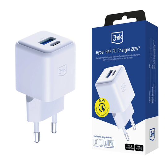 Ładowarka sieciowa 3mk Hyper GaN Charger 20W QC4+ PD PPS USB-C - biała