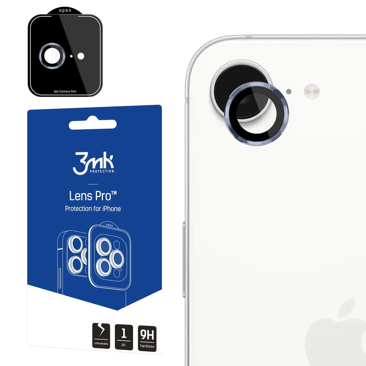 Szkło hartowane na obiektyw aparatu 3mk Lens do iPhone 16e - niebieskie