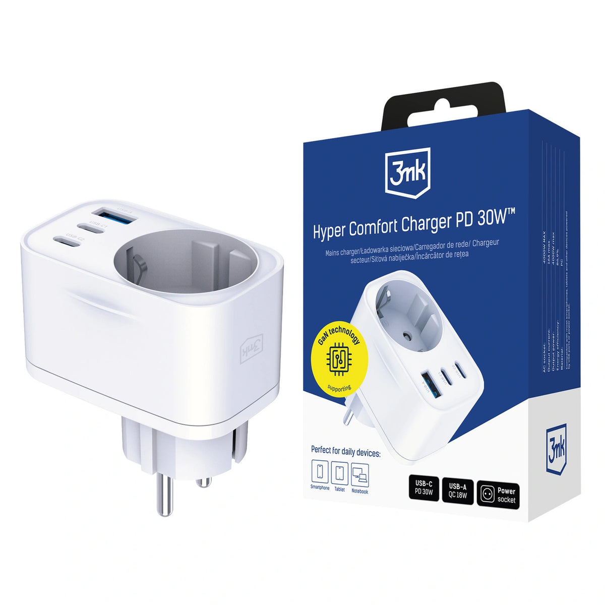 Ładowarka sieciowa 3mk Hyper Comfort Charger GaN PD 30W - biała