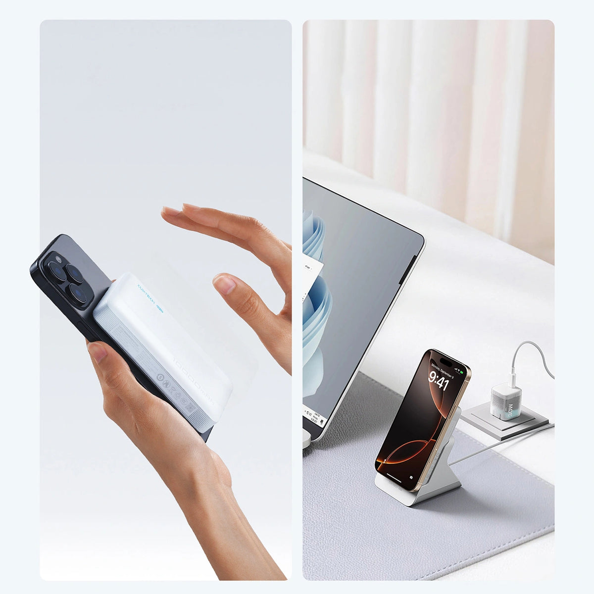 Powerbank Cuktech WPB100N 20 W 10000 mAh magnetyczny z podstawką - biały – zdjęcie 3