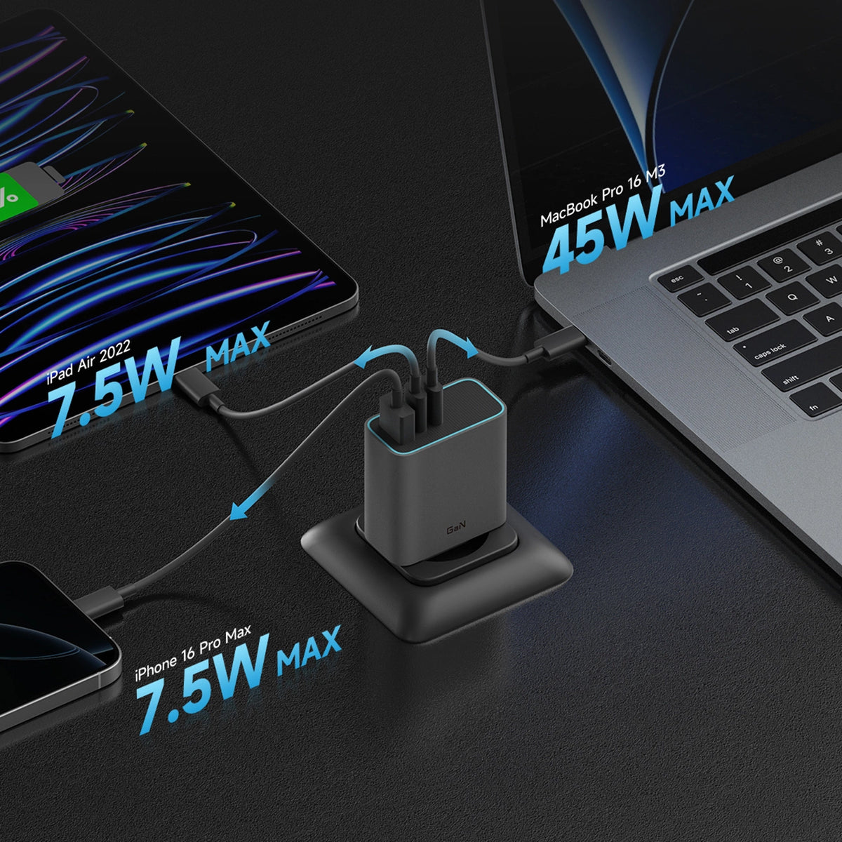 Ładowarka sieciowa Cuktech CUKAD653EUGR 65W GaN 2 x USB-C 1 x USB-A - szara – zdjęcie 3