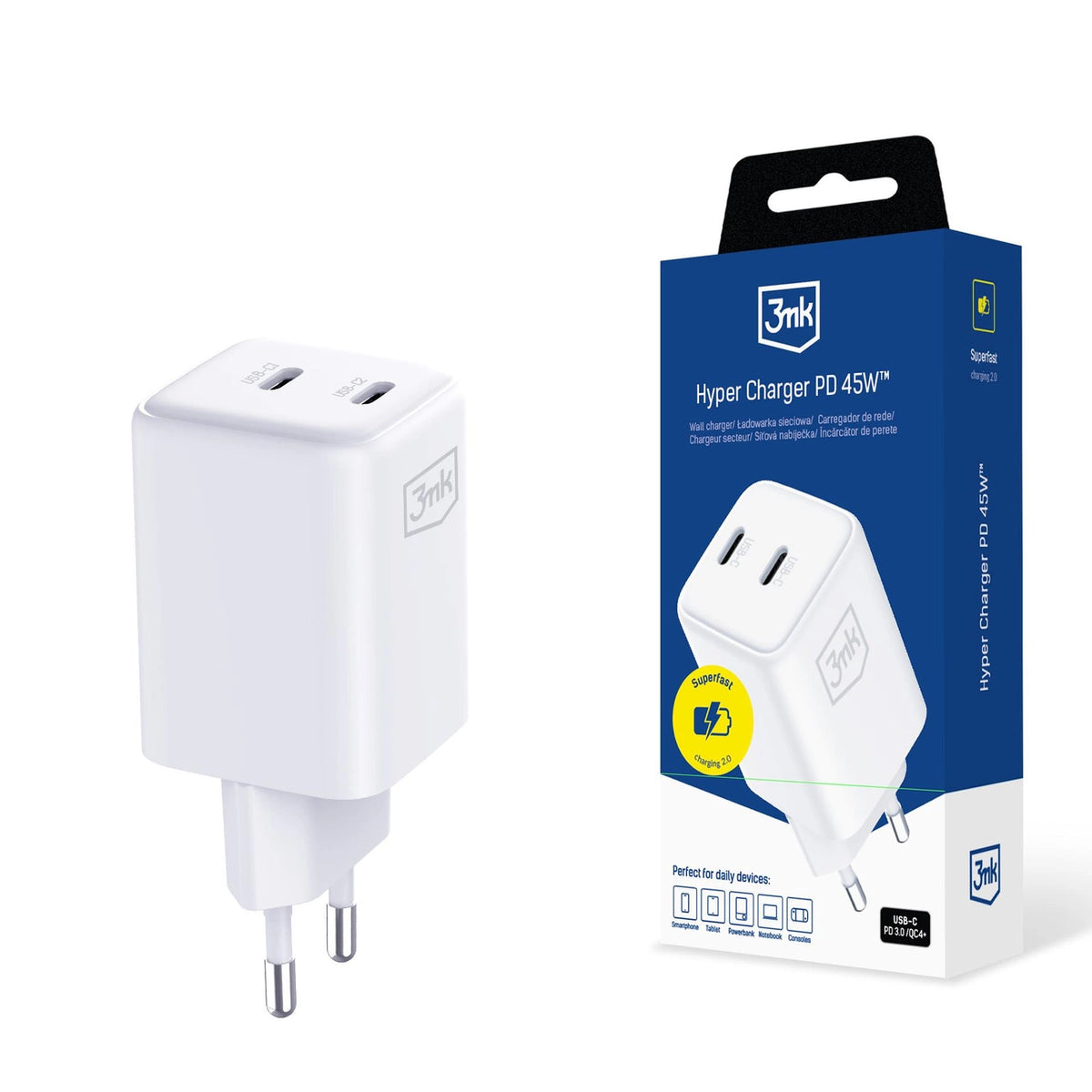 Ładowarka sieciowa 3mk Hyper Charger PD 45W QC4+ PPS 2C -Fast - biała