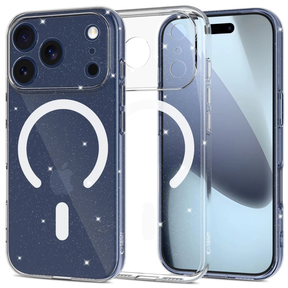 Etui Tech-Protect FlexAir na iPhone 17 Pro - przezroczysto-brokatowe