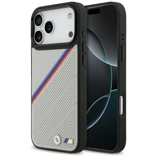 Etui BMW M Tricolor Metal Logo MagSafe do iPhone 17 Pro Max - szare