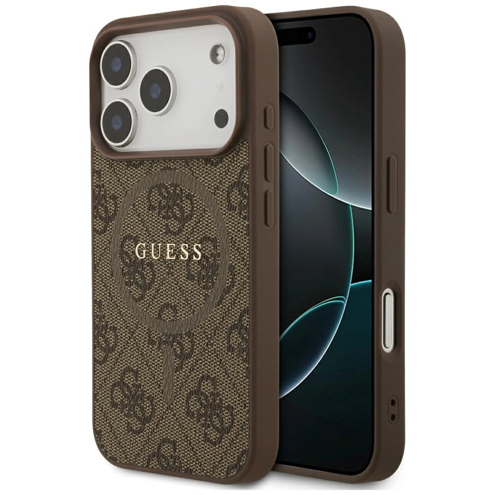 Etui Guess 4G Ring Classic Logo MagSafe na iPhone 17 Pro - brązowe