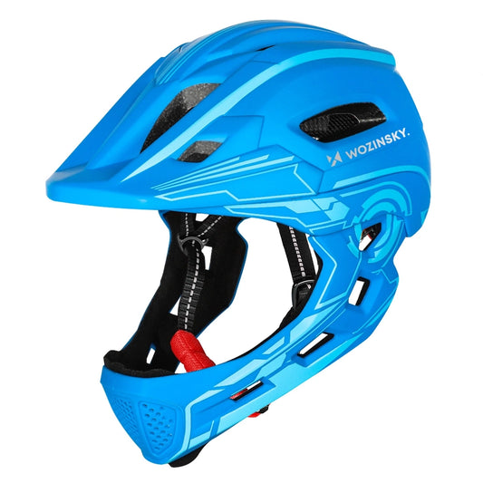 Kask rowerowy fullface dziecięcy Wozinsky z tylną lampką USB - niebieski
