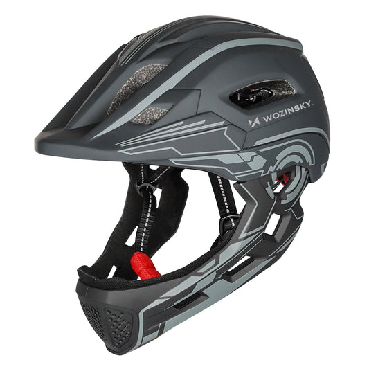 Kask rowerowy fullface dziecięcy Wozinsky z tylną lampką USB 52-56 - szary
