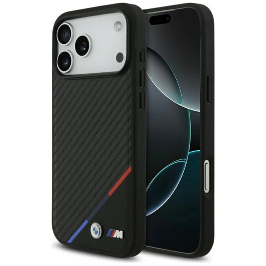 Etui BMW M Carbon Tricolor Line MagSafe na iPhone 17 Pro Max - czarne