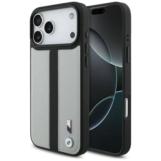 Etui BMW M Perforated Stripe Logo MagSafe na iPhone 17 Pro Max - szare