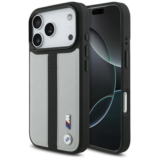 Etui BMW M Perforated Stripe Logo MagSafe na iPhone 17 Pro - szare
