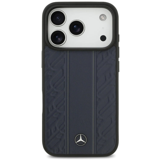 Etui Mercedes Leather Laurel Leaves Stripes na iPhone 17 Pro - niebieskie