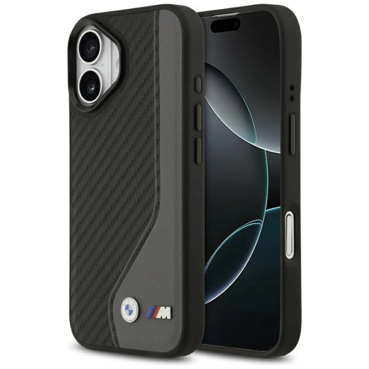 Etui BMW M Carbon Logo MagSafe na iPhone 17 - czarno-szare