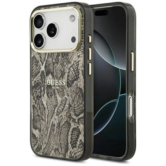 Etui Guess Python Pattern MagSafe na iPhone 17 Pro - brązowe