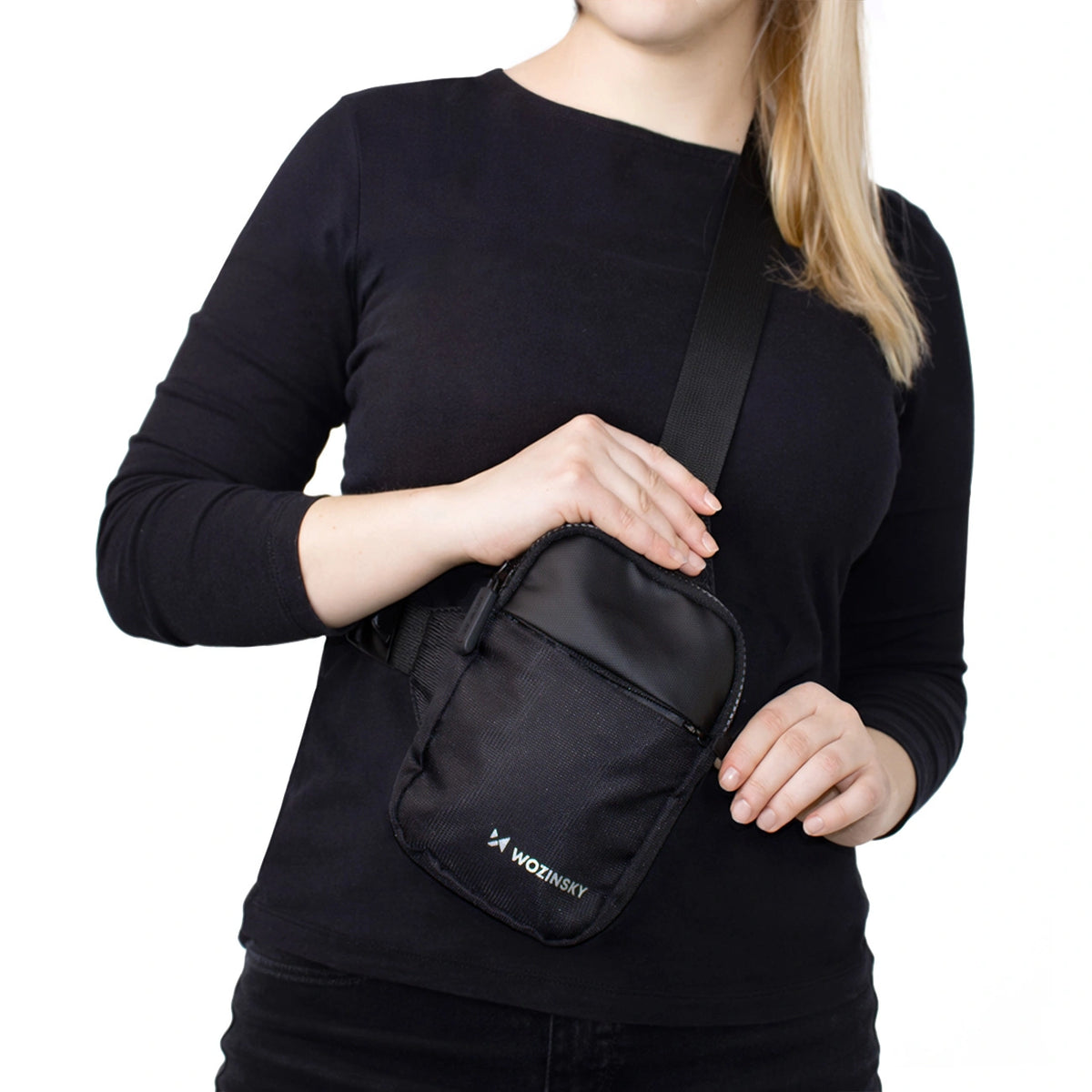 Mini saszetka na ramię Wozinsky WMS-W1 na telefon unisex - czarna – zdjęcie 9