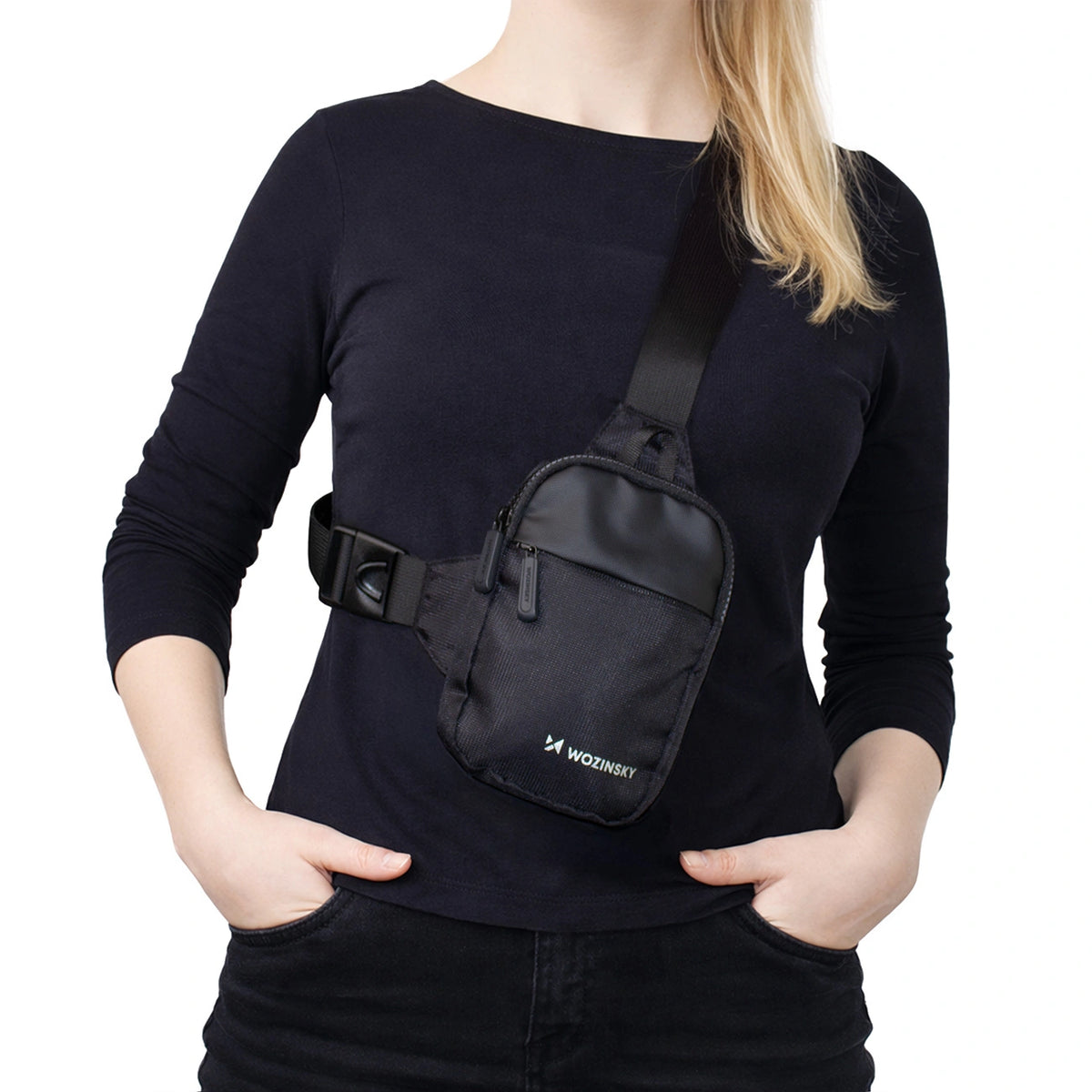 Mini saszetka na ramię Wozinsky WMS-W1 na telefon unisex - czarna – zdjęcie 8