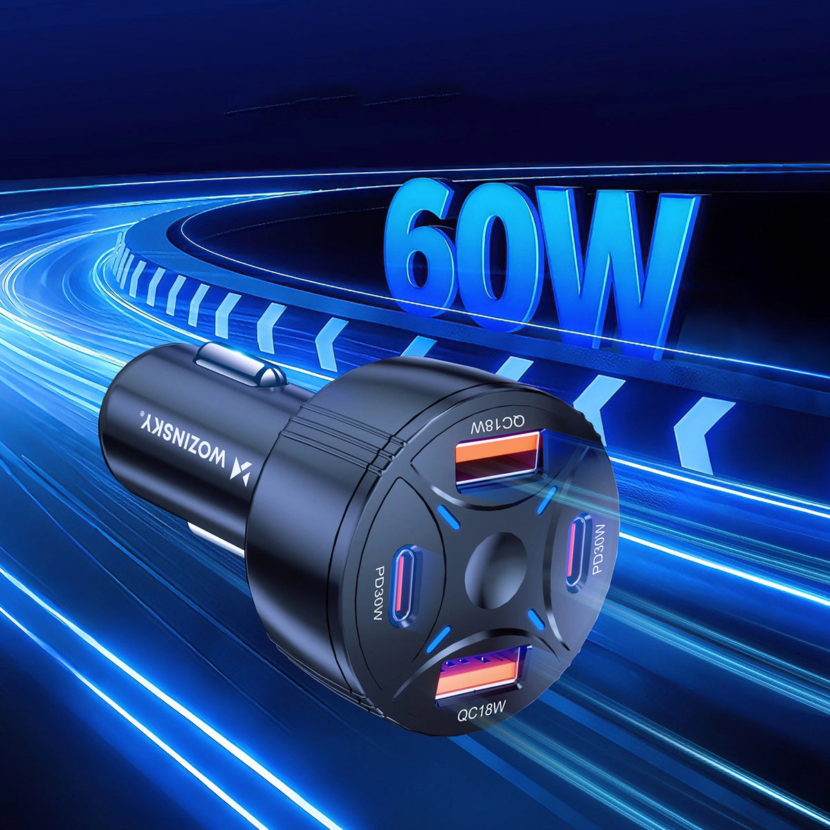 Ładowarka samochodowa Wozinsky WLS-04 60W 2xUSB-C 2xUSB-A - czarna – zdjęcie 5