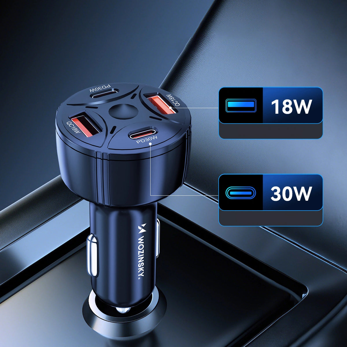 Ładowarka samochodowa Wozinsky WLS-04 60W 2xUSB-C 2xUSB-A - czarna – zdjęcie 6