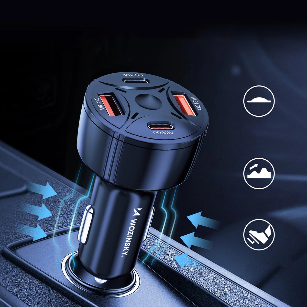 Ładowarka samochodowa Wozinsky WLS-04 60W 2xUSB-C 2xUSB-A - czarna – zdjęcie 8