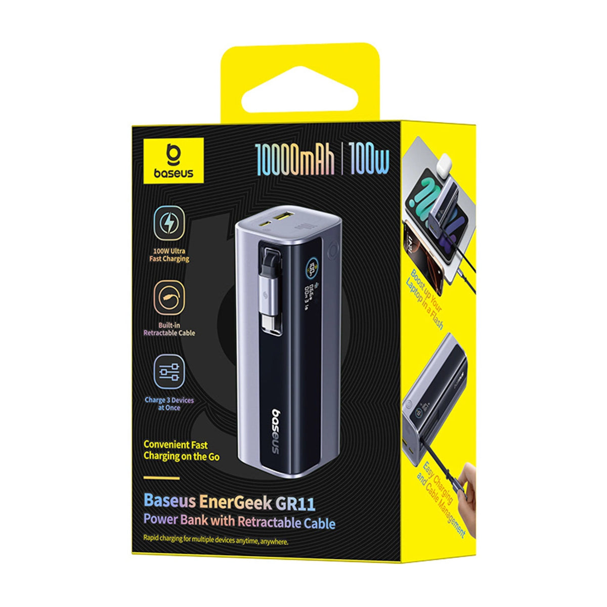 Powerbank Baseus EnerGeek GR11 10000mAh 100W ze zwijanym kablem - szary – zdjęcie 4