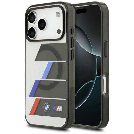 Etui BMW M IML Metal Buttons Tricolor Lines na iPhone 17 Pro Max - szare