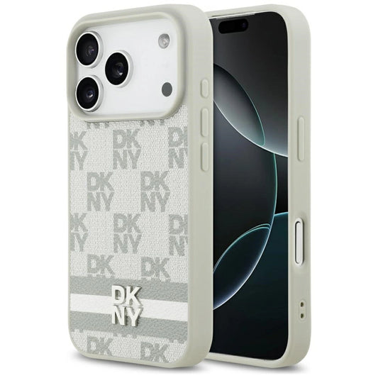 Etui DKNY Checkered with Printed Stripes na iPhone 17 Pro - beżowe