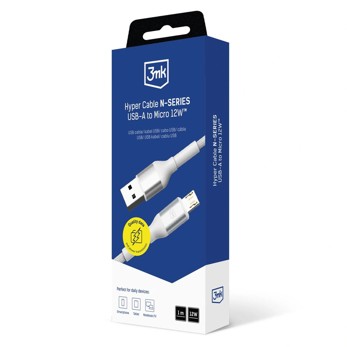Kabel 3mk Hyper Cable N-SERIES USB-A / MicroUSB 1m 5V/2.4A 12W / biały